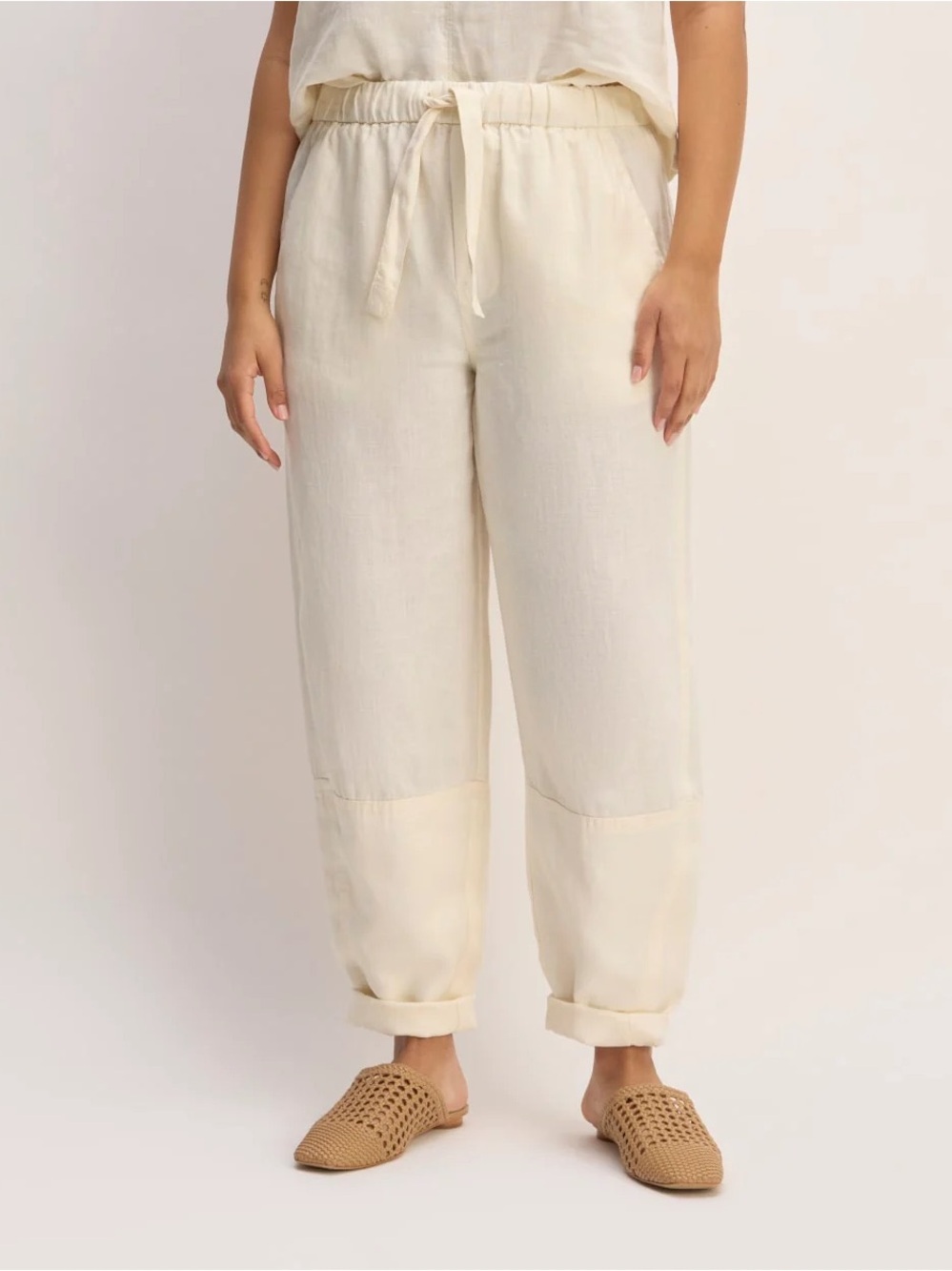 Everlane The Linen Pull On Barrel Pant in Bone size Small